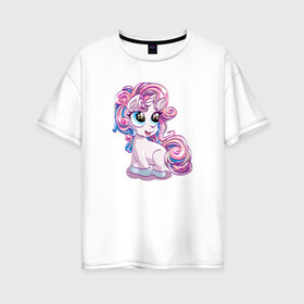 Женская футболка хлопок Oversize с принтом Маленький розовый единорог в Тюмени, 100% хлопок | свободный крой, круглый ворот, спущенный рукав, длина до линии бедер
 | horse | kawaii | unikorn | единорог | единорожка | конь | лошадь | пони | радуга | рог | цветной