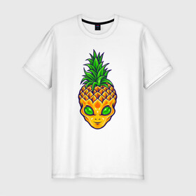 Мужская футболка хлопок Slim с принтом Ананас инопланетянин в Тюмени, 92% хлопок, 8% лайкра | приталенный силуэт, круглый вырез ворота, длина до линии бедра, короткий рукав | a pineapple | alien | tegunvteg | ананас | инопланетянин | нло | пришелец | сюрреализм