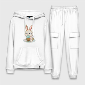 Мужской костюм хлопок с толстовкой с принтом Зайчик пьет коктейль в Тюмени,  |  | bunny | usagi | животное | зайка | зайчик | заяц | кролик | кроля | орнамент | уши