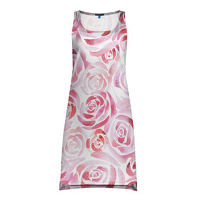 Платье-майка 3D с принтом Розовые розы в Тюмени, 100% полиэстер | полуприлегающий силуэт, широкие бретели, круглый вырез горловины, удлиненный подол сзади. | botanic | flower | pink | rose | summer | watercolor | акварель | акварельный | белый | ботаника | весна | летний | лето | нежный | пастельный | розовый | розы | цветочный | цветы
