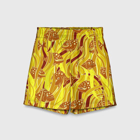 Детские спортивные шорты 3D с принтом Солнечные пираньи в Тюмени,  100% полиэстер
 | пояс оформлен широкой мягкой резинкой, ткань тянется
 | Тематика изображения на принте: лето | медовый | монстры | пираньи | под водой | рыбы | солнечный. желтый