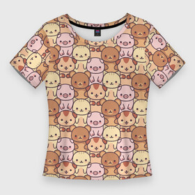 Женская футболка 3D Slim с принтом ЖИВОТНЫЕ  ANIMALS в Тюмени,  |  | animals | background | bears | cats | dogs | pattern | pig | seals | животные | котики | коты | медведи | мишки | паттерн | поросенок | свинка | свинья | собаки | собачки | фон