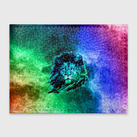 Обложка для студенческого билета с принтом Космический лев в Тюмени, натуральная кожа | Размер: 11*8 см; Печать на всей внешней стороне | Тематика изображения на принте: космический лев | лев | лев на фоне дыма | разноцветный лев | цветной дым