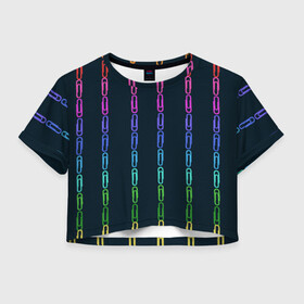 Женская футболка Crop-top 3D с принтом скрепки в Тюмени, 100% полиэстер | круглая горловина, длина футболки до линии талии, рукава с отворотами | геометрический | канцелярия | пыльно розовый | разноцветный | скрепки | ученик | школа