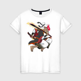 Женская футболка хлопок с принтом Honey badger samurai в Тюмени, 100% хлопок | прямой крой, круглый вырез горловины, длина до линии бедер, слегка спущенное плечо | барсук | зверь | иллюстрация | китай | медоед | самурай