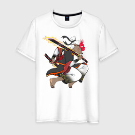 Мужская футболка хлопок с принтом Honey badger samurai в Тюмени, 100% хлопок | прямой крой, круглый вырез горловины, длина до линии бедер, слегка спущенное плечо. | барсук | зверь | иллюстрация | китай | медоед | самурай