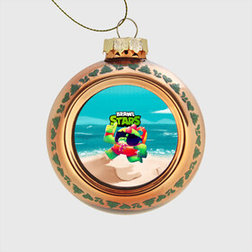 Стеклянный ёлочный шар с принтом Базз Buzz Brawl Stars пляж в Тюмени, Стекло | Диаметр: 80 мм | brawl | brawl stars | brawlstars | brawl_stars | buz | buzz | баз | базз | бравл | бравлстарс | буз