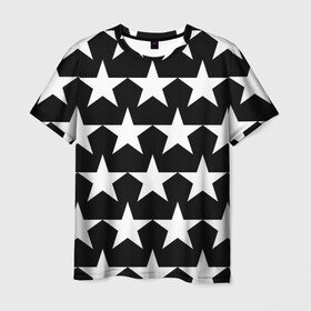 Мужская футболка 3D с принтом Белые звёзды на чёрном фоне 2 в Тюмени, 100% полиэфир | прямой крой, круглый вырез горловины, длина до линии бедер | бело чёрные звёзды | белые звёзды | белые звёзды на чёрном фоне | звёзды