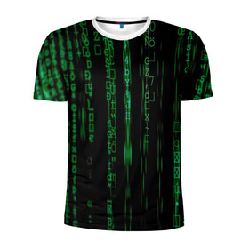 Мужская футболка 3D спортивная с принтом Матрица в Тюмени, 100% полиэстер с улучшенными характеристиками | приталенный силуэт, круглая горловина, широкие плечи, сужается к линии бедра | иероглифы | матрица | программа | программисты