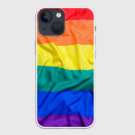 Чехол для iPhone 13 mini с принтом Радуга   мятая ткань полотно в Тюмени,  |  | Тематика изображения на принте: gey | би | гендер | квир | маска | меньшинства | огбткю | равноправие | радуга | радужный | трансгендер | трансы | флаг