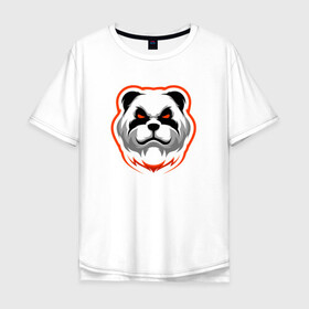 Мужская футболка хлопок Oversize с принтом Панда с красными глазами в Тюмени, 100% хлопок | свободный крой, круглый ворот, “спинка” длиннее передней части | Тематика изображения на принте: cute | dog | pitbull | woof | американский питбультерьер | гав | забавный | пес | песель | песик | питбуль | смешной | собака | собачка | щенок