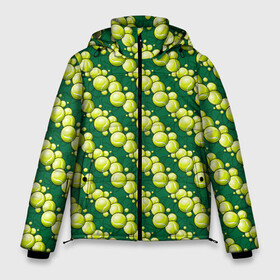 Мужская зимняя куртка 3D с принтом Теннисные Мячики в Тюмени, верх — 100% полиэстер; подкладка — 100% полиэстер; утеплитель — 100% полиэстер | длина ниже бедра, свободный силуэт Оверсайз. Есть воротник-стойка, отстегивающийся капюшон и ветрозащитная планка. 

Боковые карманы с листочкой на кнопках и внутренний карман на молнии. | Тематика изображения на принте: atp | itf | wta | игра | кубок дэвиса | кубок кремля | кубок уайтмен | кубок федерации | кубок хопмана | ракетка | соревнования | спорт | теннис | теннисный клуб | теннисный мяч | турнир большого шлема