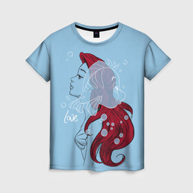 Женская футболка 3D с принтом Ariel and Flounder в Тюмени, 100% полиэфир ( синтетическое хлопкоподобное полотно) | прямой крой, круглый вырез горловины, длина до линии бедер | Тематика изображения на принте: ariel | disney | princess | sea | shtatdis | ариэль | дисней | русалочка