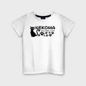 Детская футболка хлопок с принтом Волейбольный клуб Некома в Тюмени, 100% хлопок | круглый вырез горловины, полуприлегающий силуэт, длина до линии бедер | anime | haikyu | haikyuu | manga | nekoma high | аниме | волейбол | волейбольный клуб | кот | коты | кошка | кошки | красная | красный | лого | логотип | манга | надпись | старшая некома | старшая школа | хаику | хаикую