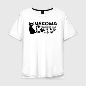 Мужская футболка хлопок Oversize с принтом Волейбольный клуб Некома в Тюмени, 100% хлопок | свободный крой, круглый ворот, “спинка” длиннее передней части | anime | haikyu | haikyuu | manga | nekoma high | аниме | волейбол | волейбольный клуб | кот | коты | кошка | кошки | красная | красный | лого | логотип | манга | надпись | старшая некома | старшая школа | хаику | хаикую