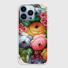 Чехол для iPhone 13 Pro с принтом Розы на белом в Тюмени,  |  | букет | декоративная роспись | живопись | жостово | жостовская роспись | розы | цветы