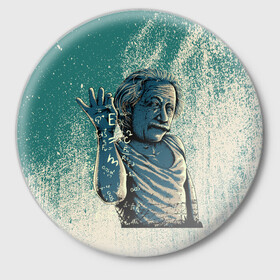 Значок с принтом Эйнштейн  в Тюмени,  металл | круглая форма, металлическая застежка в виде булавки | альберт | арт | графика | ученый | физика | формулы | эйнштейн