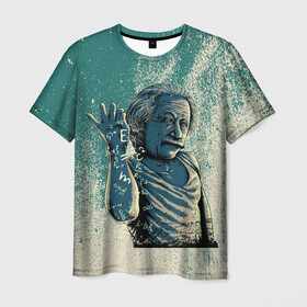 Мужская футболка 3D с принтом Эйнштейн  в Тюмени, 100% полиэфир | прямой крой, круглый вырез горловины, длина до линии бедер | Тематика изображения на принте: альберт | арт | графика | ученый | физика | формулы | эйнштейн