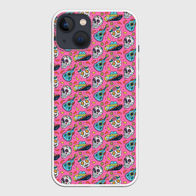 Чехол для iPhone 13 с принтом День мертвых в Тюмени,  |  | background | bones | day of the dead | flowers | guitar | hat | holiday | pattern | skulls | tattoos | гитара | день мертвых | кости | паттерн | праздник | татуировки | фон | цветы | черепа | шляпа