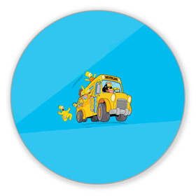 Коврик для мышки круглый с принтом Автобус в Неверленд в Тюмени, резина и полиэстер | круглая форма, изображение наносится на всю лицевую часть | bart | gomer | liza | simpsons | the simpson | барт | гомер | лиза | мульт | мультфильм | симпсоны