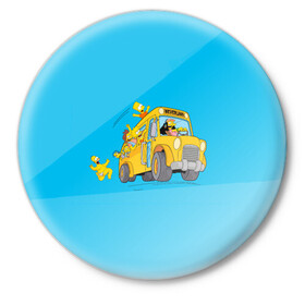 Значок с принтом Автобус в Неверленд в Тюмени,  металл | круглая форма, металлическая застежка в виде булавки | bart | gomer | liza | simpsons | the simpson | барт | гомер | лиза | мульт | мультфильм | симпсоны