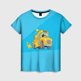 Женская футболка 3D с принтом Автобус в Неверленд в Тюмени, 100% полиэфир ( синтетическое хлопкоподобное полотно) | прямой крой, круглый вырез горловины, длина до линии бедер | bart | gomer | liza | simpsons | the simpson | барт | гомер | лиза | мульт | мультфильм | симпсоны