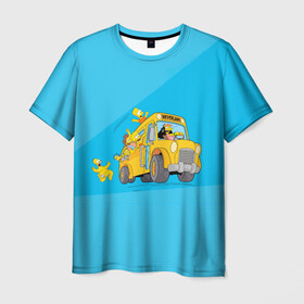 Мужская футболка 3D с принтом Автобус в Неверленд в Тюмени, 100% полиэфир | прямой крой, круглый вырез горловины, длина до линии бедер | Тематика изображения на принте: bart | gomer | liza | simpsons | the simpson | барт | гомер | лиза | мульт | мультфильм | симпсоны
