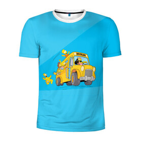 Мужская футболка 3D спортивная с принтом Автобус в Неверленд в Тюмени, 100% полиэстер с улучшенными характеристиками | приталенный силуэт, круглая горловина, широкие плечи, сужается к линии бедра | bart | gomer | liza | simpsons | the simpson | барт | гомер | лиза | мульт | мультфильм | симпсоны
