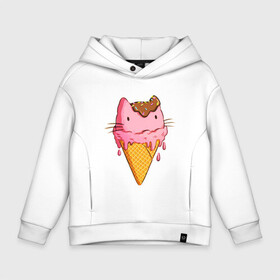 Детское худи Oversize хлопок с принтом Cat Ice Cream в Тюмени, френч-терри — 70% хлопок, 30% полиэстер. Мягкий теплый начес внутри —100% хлопок | боковые карманы, эластичные манжеты и нижняя кромка, капюшон на магнитной кнопке | Тематика изображения на принте: animal | cat | cute | ice cream | kitty | meow | друг | еда | животные | киска | кися | китти | кот | котенок | котик | котэ | кошечка | кошка | мороженое | мур | мяу | питомец