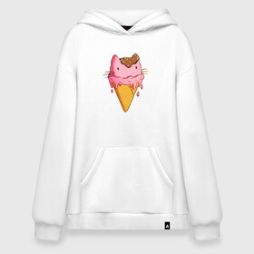 Худи SuperOversize хлопок с принтом Cat Ice Cream в Тюмени, 70% хлопок, 30% полиэстер, мягкий начес внутри | карман-кенгуру, эластичная резинка на манжетах и по нижней кромке, двухслойный капюшон
 | Тематика изображения на принте: animal | cat | cute | ice cream | kitty | meow | друг | еда | животные | киска | кися | китти | кот | котенок | котик | котэ | кошечка | кошка | мороженое | мур | мяу | питомец