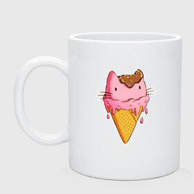 Кружка керамическая с принтом Cat Ice Cream в Тюмени, керамика | объем — 330 мл, диаметр — 80 мм. Принт наносится на бока кружки, можно сделать два разных изображения | animal | cat | cute | ice cream | kitty | meow | друг | еда | животные | киска | кися | китти | кот | котенок | котик | котэ | кошечка | кошка | мороженое | мур | мяу | питомец