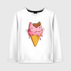 Детский лонгслив хлопок с принтом Cat Ice Cream в Тюмени, 100% хлопок | круглый вырез горловины, полуприлегающий силуэт, длина до линии бедер | animal | cat | cute | ice cream | kitty | meow | друг | еда | животные | киска | кися | китти | кот | котенок | котик | котэ | кошечка | кошка | мороженое | мур | мяу | питомец