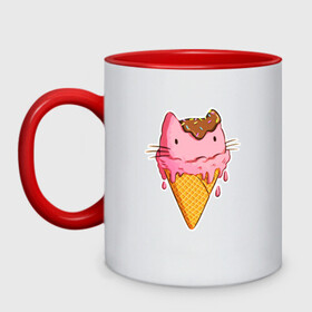Кружка двухцветная с принтом Cat Ice Cream в Тюмени, керамика | объем — 330 мл, диаметр — 80 мм. Цветная ручка и кайма сверху, в некоторых цветах — вся внутренняя часть | Тематика изображения на принте: animal | cat | cute | ice cream | kitty | meow | друг | еда | животные | киска | кися | китти | кот | котенок | котик | котэ | кошечка | кошка | мороженое | мур | мяу | питомец
