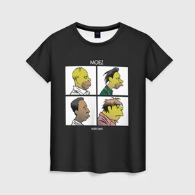 Женская футболка 3D с принтом Mozes band в Тюмени, 100% полиэфир ( синтетическое хлопкоподобное полотно) | прямой крой, круглый вырез горловины, длина до линии бедер | gomer | simpsons | the simpson | гомер | мульт | мультфильм | симпсоны