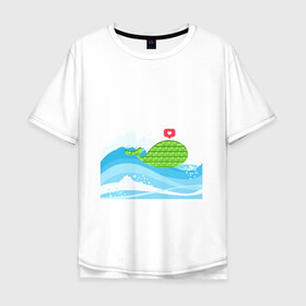 Мужская футболка хлопок Oversize с принтом Simple Dimple / Pop it  в Тюмени, 100% хлопок | свободный крой, круглый ворот, “спинка” длиннее передней части | pop it | simple dimple | волны | кит | кит на море | лайк | море | небо | попит | рыбка | сердечко | симпл димпл | тренды | шторм