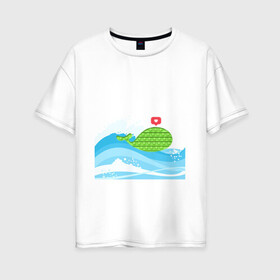 Женская футболка хлопок Oversize с принтом Simple Dimple / Pop it  в Тюмени, 100% хлопок | свободный крой, круглый ворот, спущенный рукав, длина до линии бедер
 | pop it | simple dimple | волны | кит | кит на море | лайк | море | небо | попит | рыбка | сердечко | симпл димпл | тренды | шторм