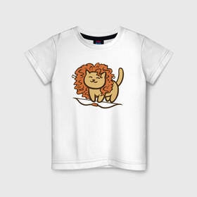 Детская футболка хлопок с принтом Cat Lion в Тюмени, 100% хлопок | круглый вырез горловины, полуприлегающий силуэт, длина до линии бедер | animal | cat | cute | kitty | lion | meow | друг | животные | киска | кися | китти | кот | котенок | котик | котэ | кошечка | кошка | лев | мур | мяу | питомец