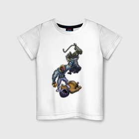 Детская футболка хлопок с принтом Earthworm Jim в Тюмени, 100% хлопок | круглый вырез горловины, полуприлегающий силуэт, длина до линии бедер | earth | earthworm jim | fish | jim | monkey | sega | джим | обезьяна | олдскул | рыба | червяк