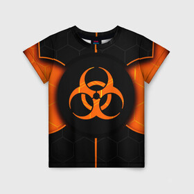 Детская футболка 3D с принтом ХИМИЧЕСКАЯ ОПАСНОСТЬ 3D в Тюмени, 100% гипоаллергенный полиэфир | прямой крой, круглый вырез горловины, длина до линии бедер, чуть спущенное плечо, ткань немного тянется | вредные | знак | опасность | соты | текстура | химия