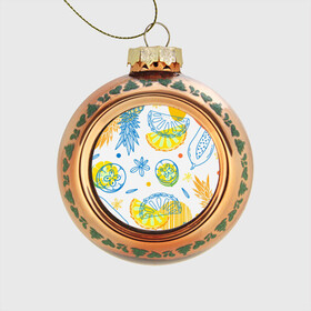 Стеклянный ёлочный шар с принтом Фруктовое настроение в Тюмени, Стекло | Диаметр: 80 мм | ананас | апельсин | иллюстрация | лимон | цитрус