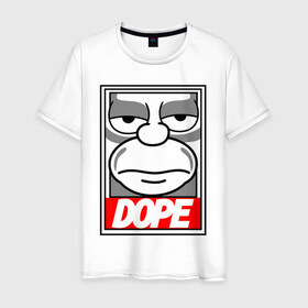 Мужская футболка хлопок с принтом DOPE GOMER в Тюмени, 100% хлопок | прямой крой, круглый вырез горловины, длина до линии бедер, слегка спущенное плечо. | gomer | simpsons | the simpson | гомер | мульт | мультфильм | симпсоны