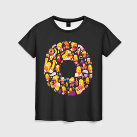 Женская футболка 3D с принтом Пончик Гомер в Тюмени, 100% полиэфир ( синтетическое хлопкоподобное полотно) | прямой крой, круглый вырез горловины, длина до линии бедер | gomer | simpsons | the simpson | гомер | мульт | мультфильм | симпсоны