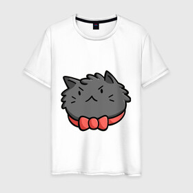Мужская футболка хлопок с принтом Серьезный кот с бантиком в Тюмени, 100% хлопок | прямой крой, круглый вырез горловины, длина до линии бедер, слегка спущенное плечо. | бантик | иллюстрации | котик | серьезный | художник | элегантный