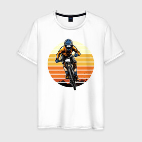 Мужская футболка хлопок с принтом Велоэкстрим в Тюмени, 100% хлопок | прямой крой, круглый вырез горловины, длина до линии бедер, слегка спущенное плечо. | bmx | rider | велогонки | рампа | экстремальный спорт | экстрим | экстримрайдер