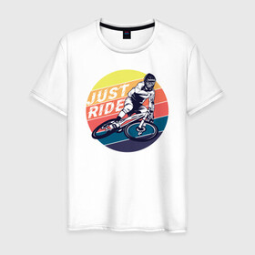 Мужская футболка хлопок с принтом Просто продолжай в Тюмени, 100% хлопок | прямой крой, круглый вырез горловины, длина до линии бедер, слегка спущенное плечо. | bmx | rider | велогонки | рампа | экстремальный спорт | экстрим | экстримрайдер