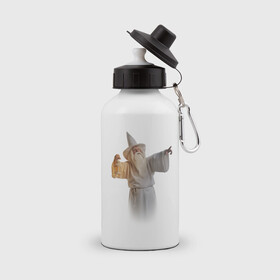 Бутылка спортивная с принтом Белый Волшебник с фонарём в Тюмени, металл | емкость — 500 мл, в комплекте две пластиковые крышки и карабин для крепления | белый | волшебник | колдун | магия | фонарь | чудо