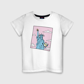 Детская футболка хлопок с принтом Liberty Pizza в Тюмени, 100% хлопок | круглый вырез горловины, полуприлегающий силуэт, длина до линии бедер | Тематика изображения на принте: еда | пицца | прикол | статуя свободы | сша | фастфуд | юмор