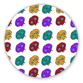 Коврик для мышки круглый с принтом Нашествие инопланетян-ктулху в Тюмени, резина и полиэстер | круглая форма, изображение наносится на всю лицевую часть | желтый | зеленый | инопланетяне | красный | ктулху | фиолетовый | щупальцы