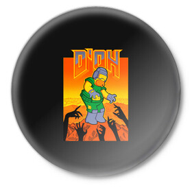 Значок с принтом Doom x Simpsons в Тюмени,  металл | круглая форма, металлическая застежка в виде булавки | Тематика изображения на принте: doom | gomer | simpsons | the simpson | гомер | дум | мульт | мультфильм | симпсоны
