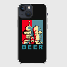 Чехол для iPhone 13 mini с принтом Гомер х Бендер в Тюмени,  |  | bender | futurama | gomer | simpsons | the simpson | бендер | гомер | мульт | мультфильм | симпсоны | футурама